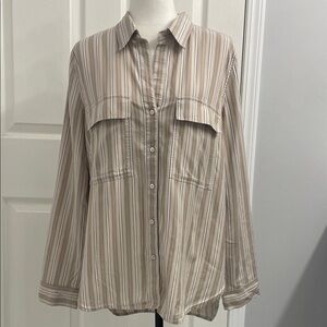 Aritzia Beige Striped Button Down Shirt